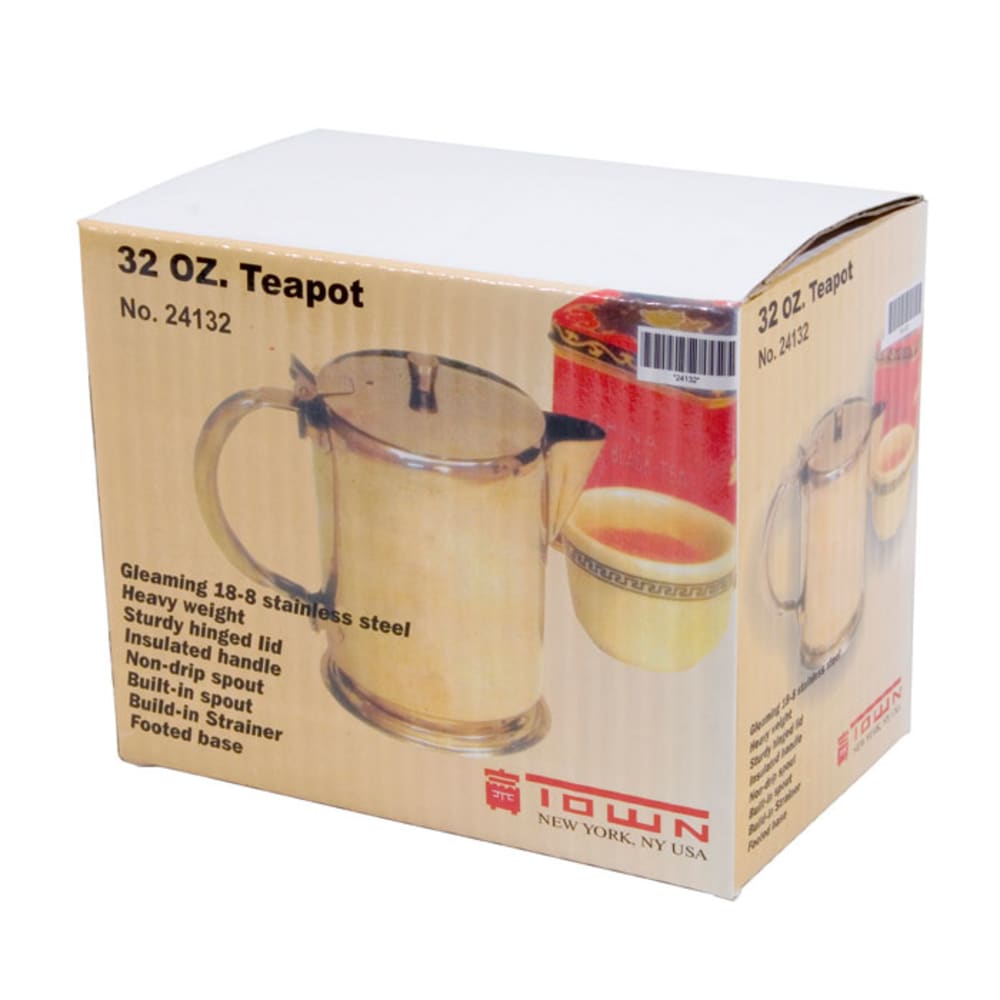 Town 24132 32 oz Stainless Teapot, Short Spout, BuiltIn Tea Leaf Strainer