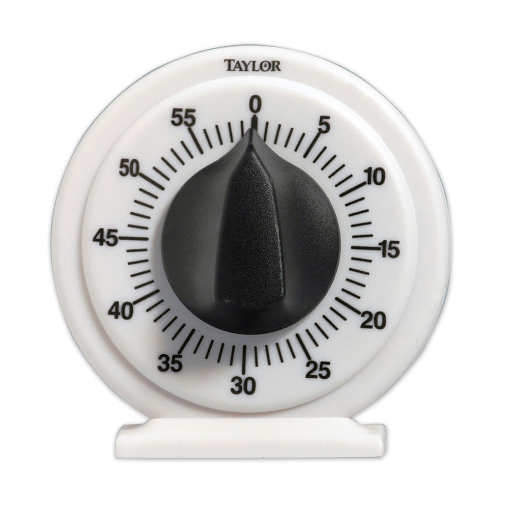 White Taylor Classic Mechanical Kitchen Timer with Long Ring Plastic 60 Minutes 