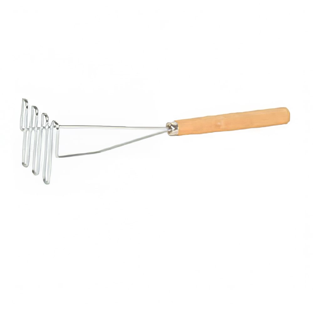 Thunder Group 18 Chrome Plated Square-Faced Potato Masher with Wood Handle