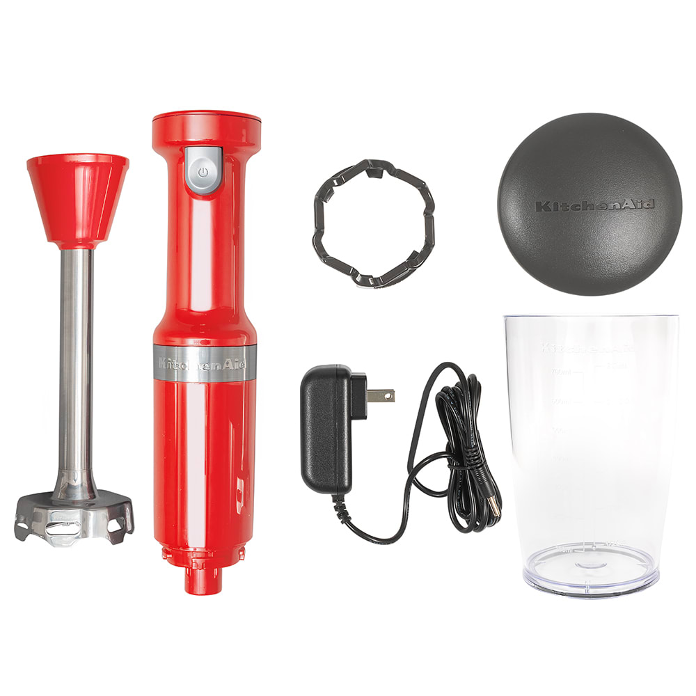 KitchenAid KHBBV53PA Cordless Hand Blender w/ 8" Blending Arm, Passion Red
