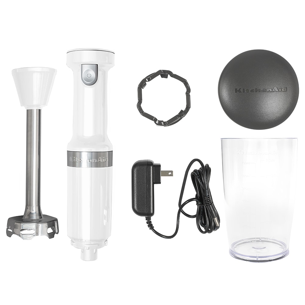 KitchenAid KHBBV53WH Cordless Hand Blender w/ 8" Blending Arm, White