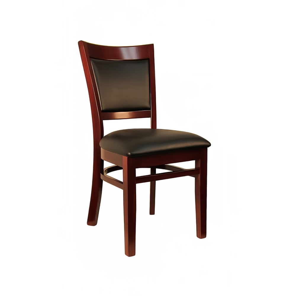 Solid Back Walnut Wood Finish Restaurant Chair with Black Vinyl Seat 