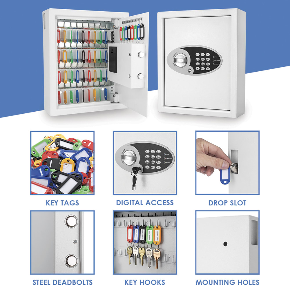Barska AX12658 48 Key Wall Safe w/ Keypad Lock Steel, White
