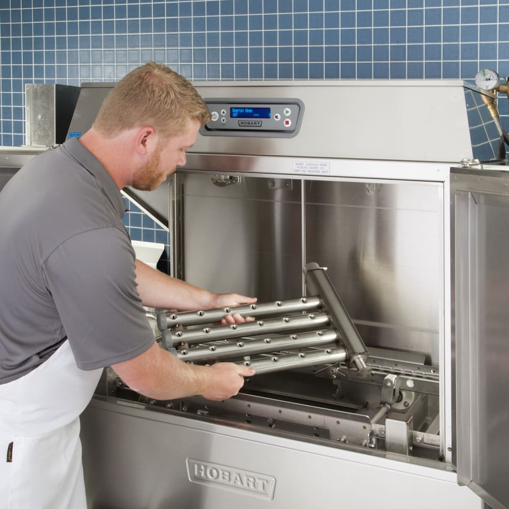 Hobart CL44ENBAS2 High Temp Conveyor Dishwasher 202 Racks Per Hour