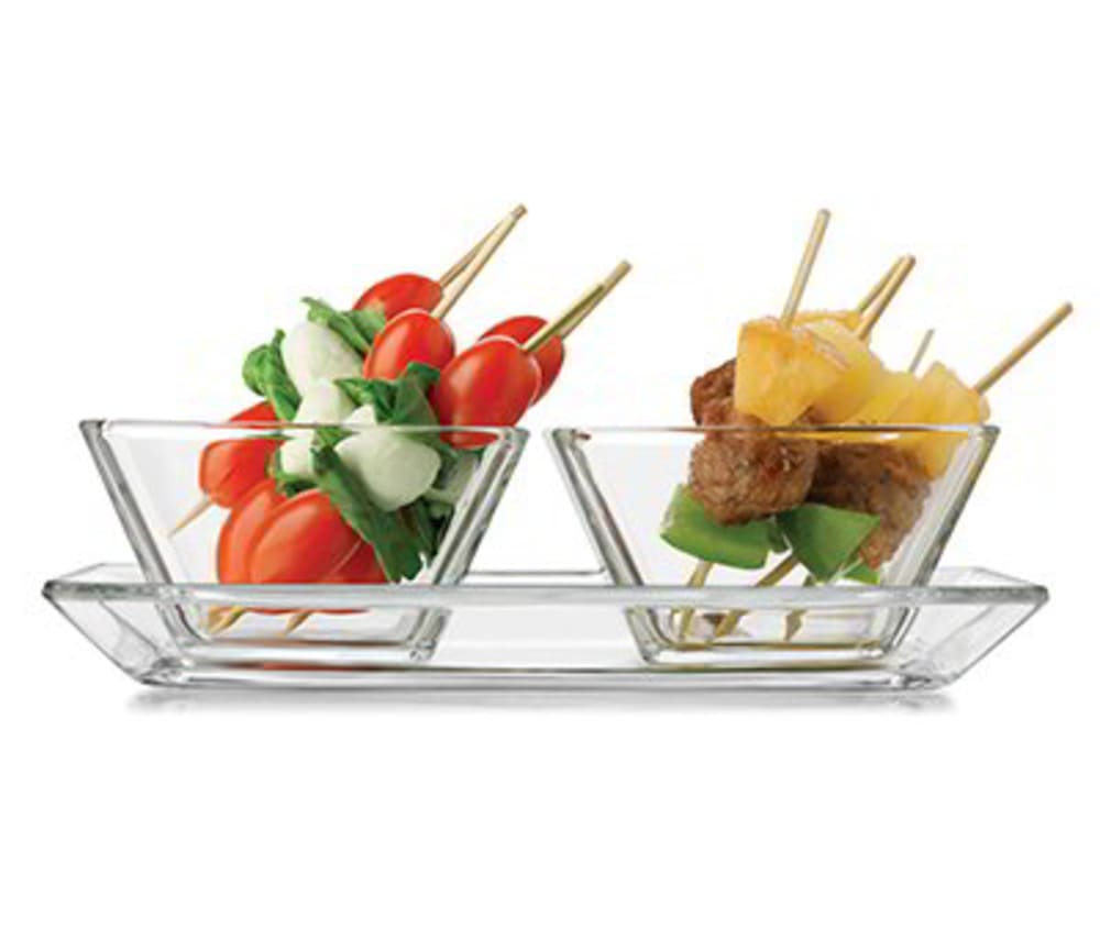 Libbey 56123 Just Tasting Appetizer Set w/ 2Square Bowls & Platter