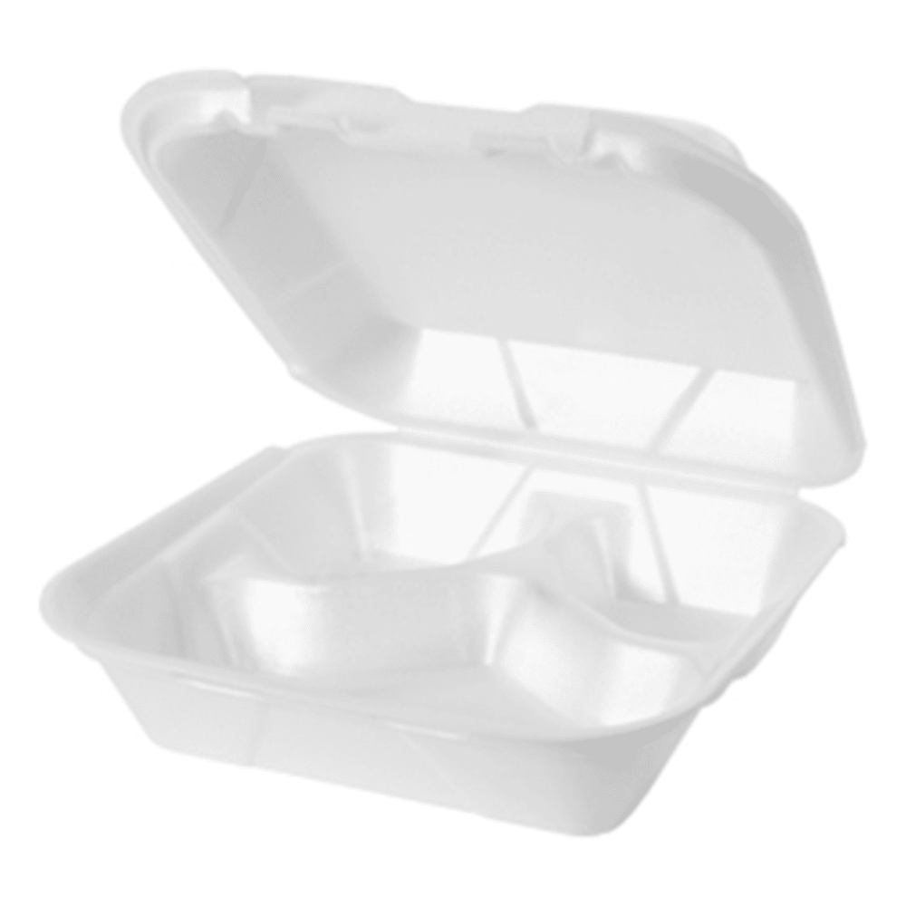 Genpak SN243 3 Compartment Hinged Lid Food Container 8 1/4"L x 8"W x