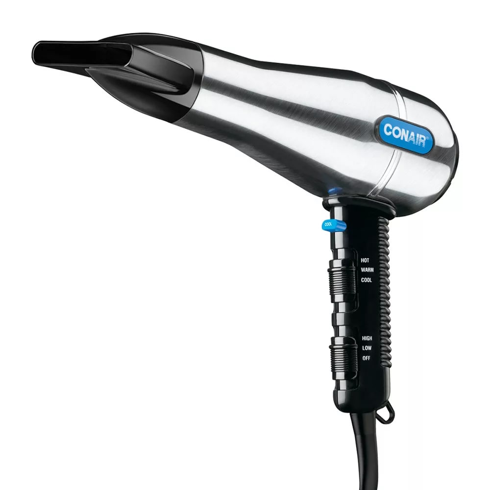 Conair Hospitality 141WRW Salon-Style Hair Dryer w/ Cool Shot Button - (3)  Heat Settings & (2) Speed Settings, Brushed Metal