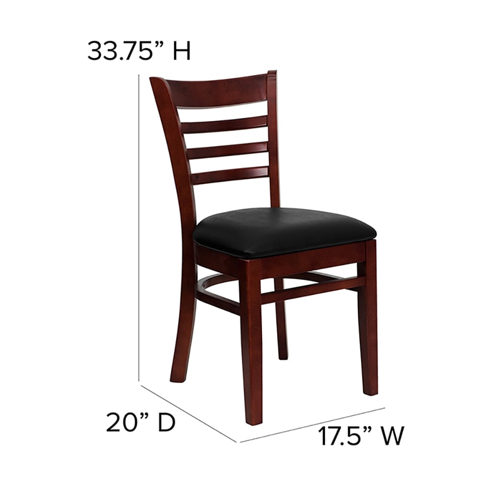 Black Vinyl Seat 4-XU-DGW0005LAD-MAH-BLKV-GG Flash Furniture 4 Pk HERCULES Series Ladder Back Mahogany Wood Restaurant Chair