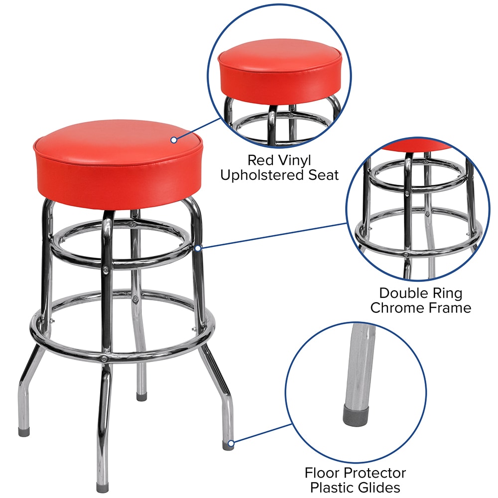 Flash Furniture Double Ring Chrome Barstool with Red Seat 