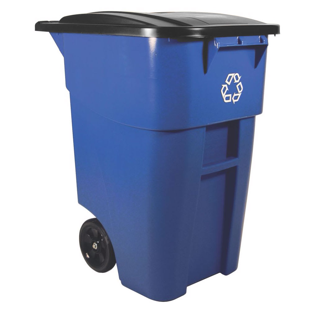 Rubbermaid FG9W2773BLUE 50 gal Multiple Material Recycle Bin -  Indoor/Outdoor, Wheels
