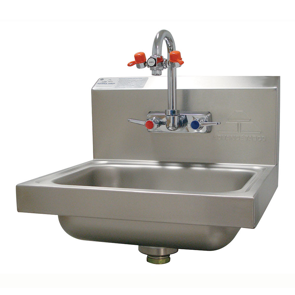 009-7PS55 Wall Mount Commercial Hand Sink w/ 14"L x 10"W x 5"D Bowl, Gooseneck Fau...