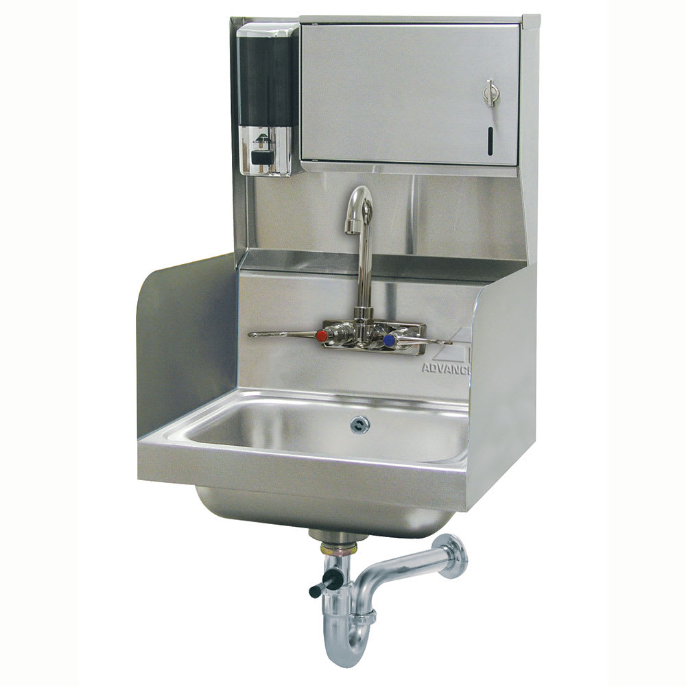 009-7PS872X Wall Mount Commercial Hand Sink w/ 14"L x 10"W x 5"D Bowl, Soap Dispen...