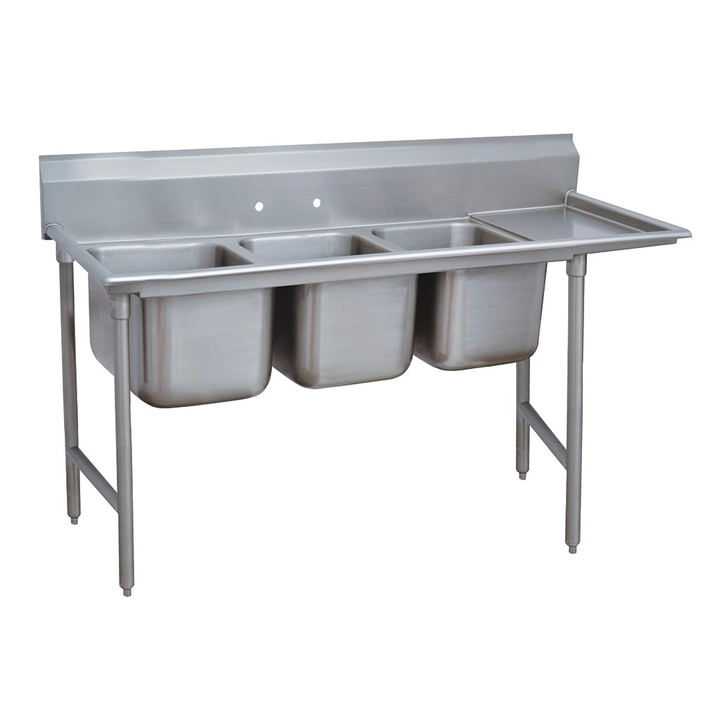 009-9335418R 77" 3 Compartment Sink w/ 16"L x 20"W Bowl, 12" Deep