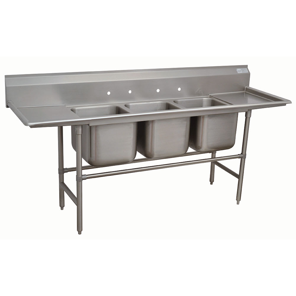 009-94437224RL 127" 3 Compartment Sink w/ 24"L x 24"W Bowl, 14" Deep