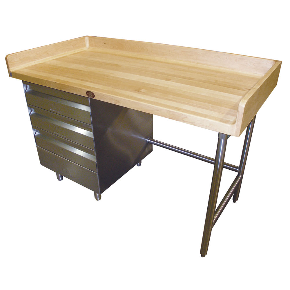 009-BST304 48" Maple Top Bakers Table w/ 4" Splash & (3) Left-Side Drawers, 30&quot...