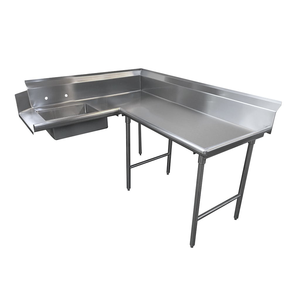 009-DTSK7072R 71" L Shaped Dish Table - Right to Left, (1) 20" x 20" x 5" Sin...