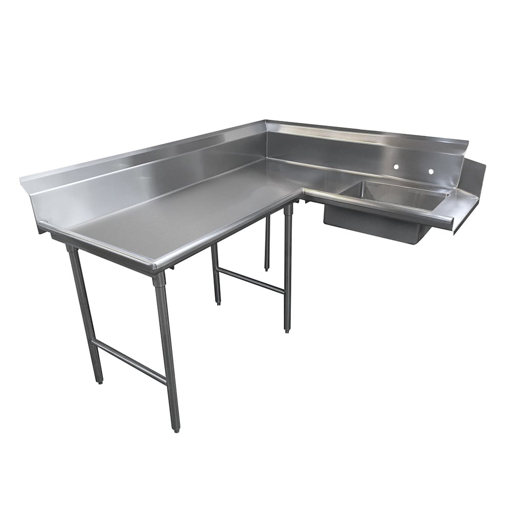 009-DTSK7084L 83" L-R Korner Soil Dishtable - Crossrails, Stainless Legs, 14 ga 304 Stainles...