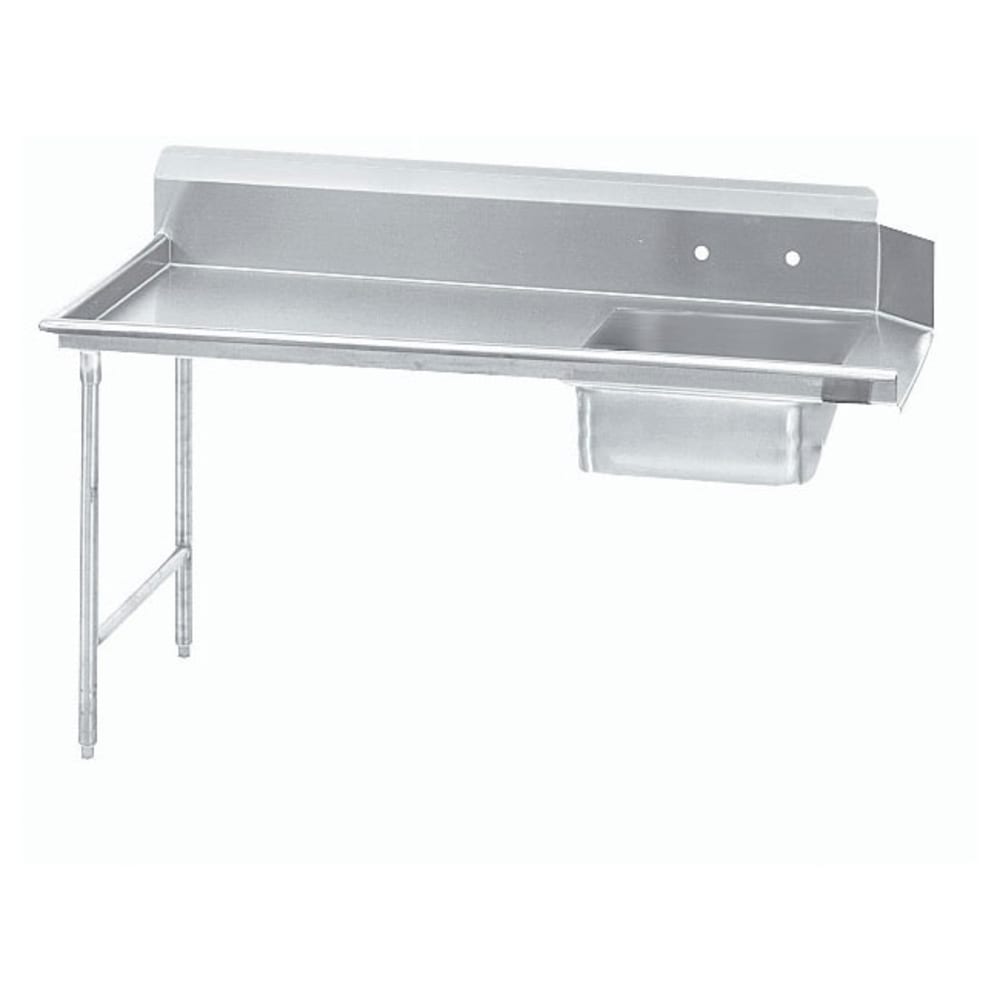 009-DTSS6048LX 48" L R Straight Soil Dishtable - 10 1/2" Backsplash, Galvanized Legs, 1...