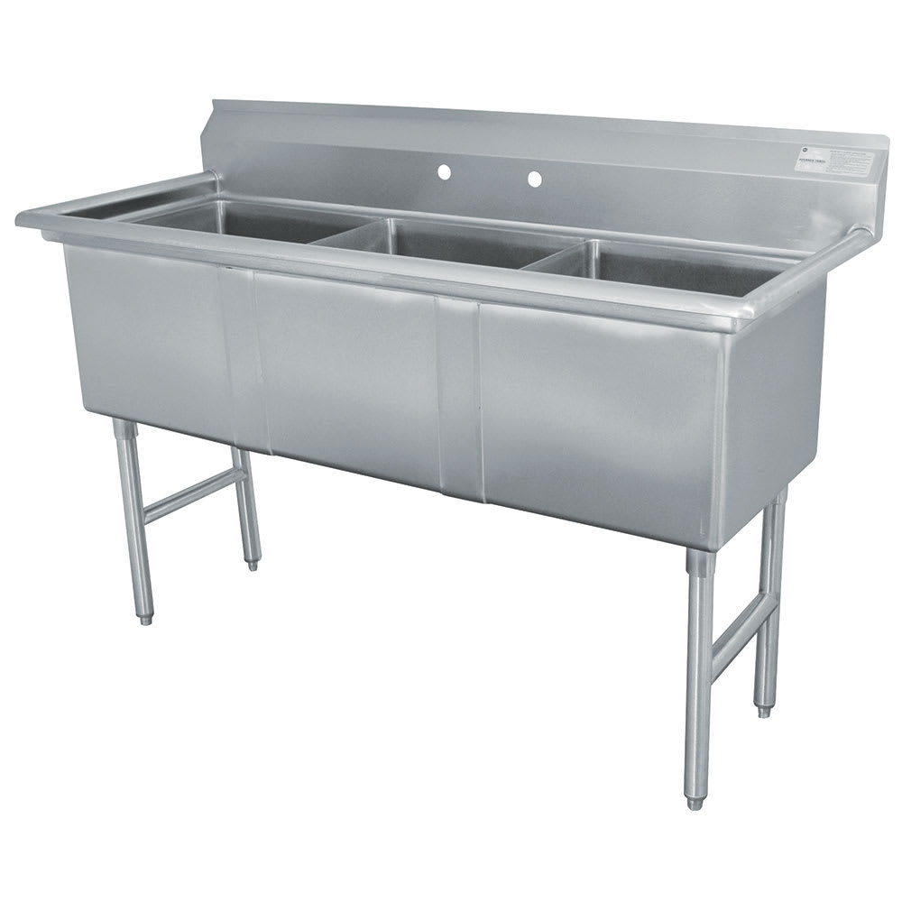 009-FC31515X 50" 3 Compartment Sink w/ 15"L x 15"W Bowl, 14" Deep