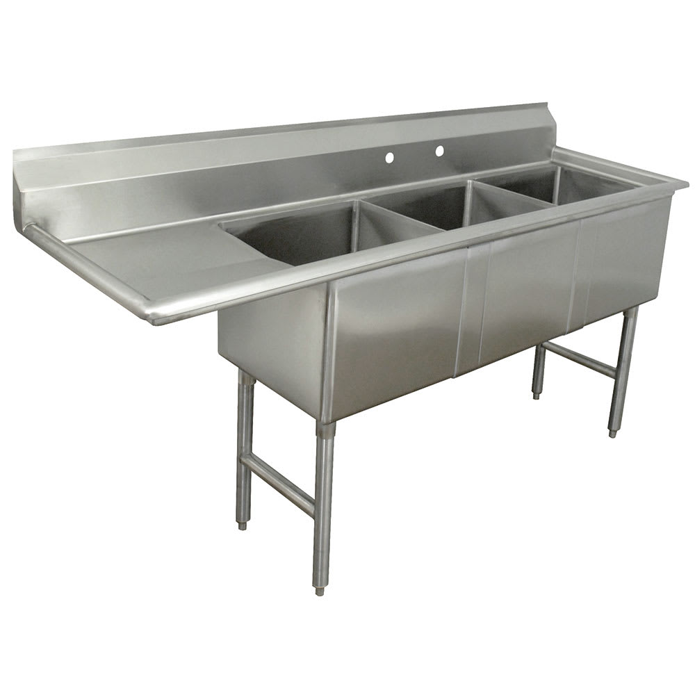 009-FC3182424L 80 1/2" 3 Compartment Sink w/ 18"L x 24"W Bowl, 14" Deep