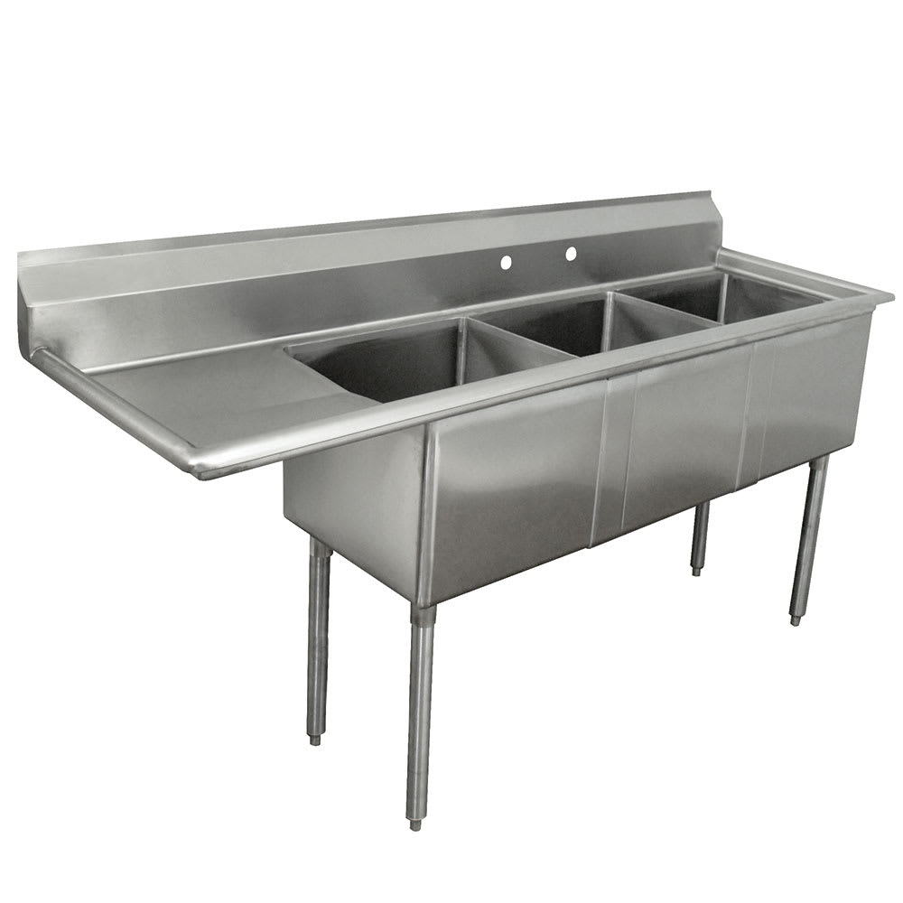 009-FE3162018LX 68 1/2" 3 Compartment Sink w/ 16"L x 20"W Bowl, 12" Deep