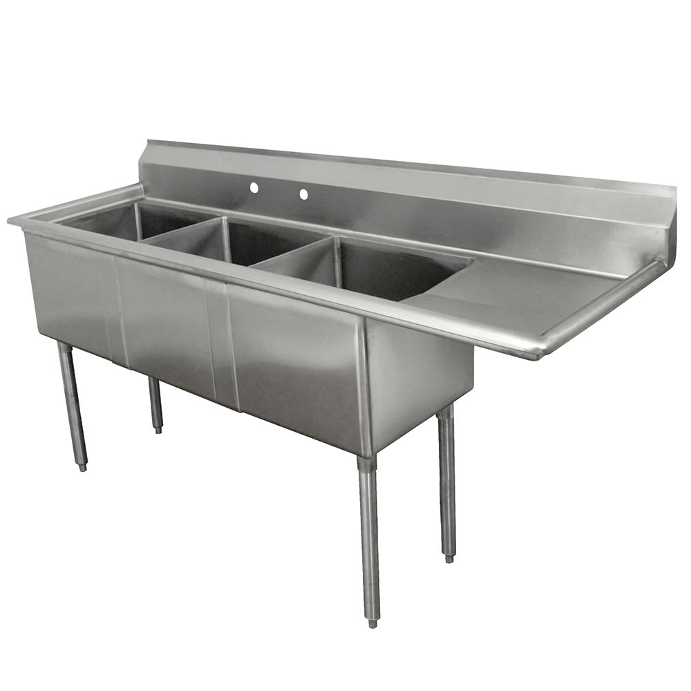 009-FE3162018RX 68 1/2" 3 Compartment Sink w/ 16"L x 20"W Bowl, 12" Deep