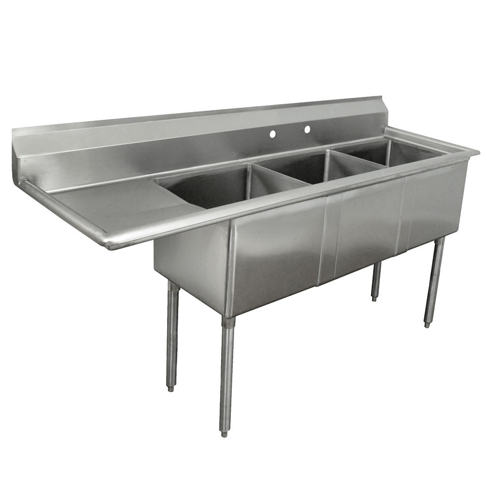 009-FE3181218LX 74 1/2" 3 Compartment Sink w/ 18"L x 18"W Bowl, 12" Deep
