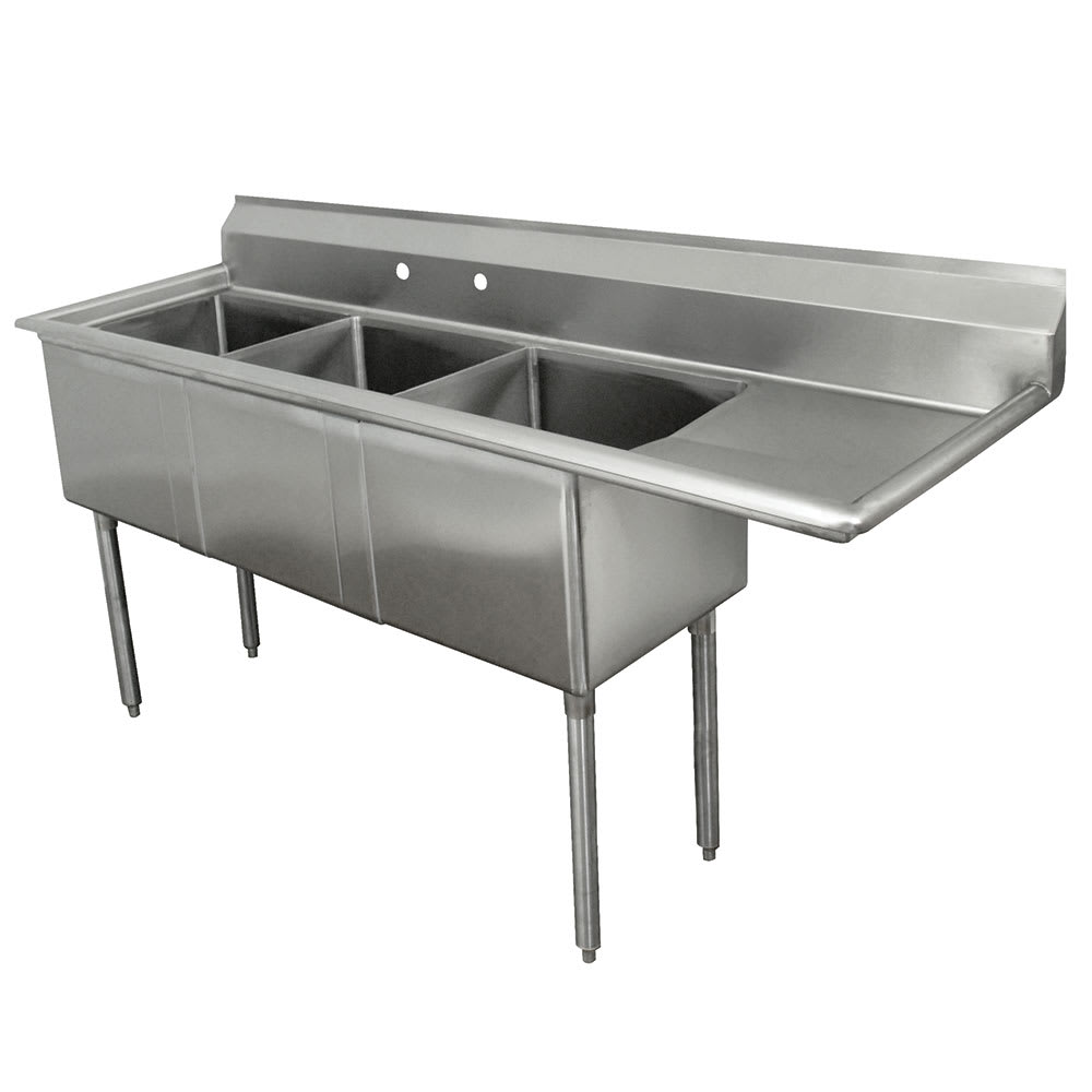 009-FE3181218RX 74 1/2" 3 Compartment Sink w/ 18"L x 18"W Bowl, 12" Deep