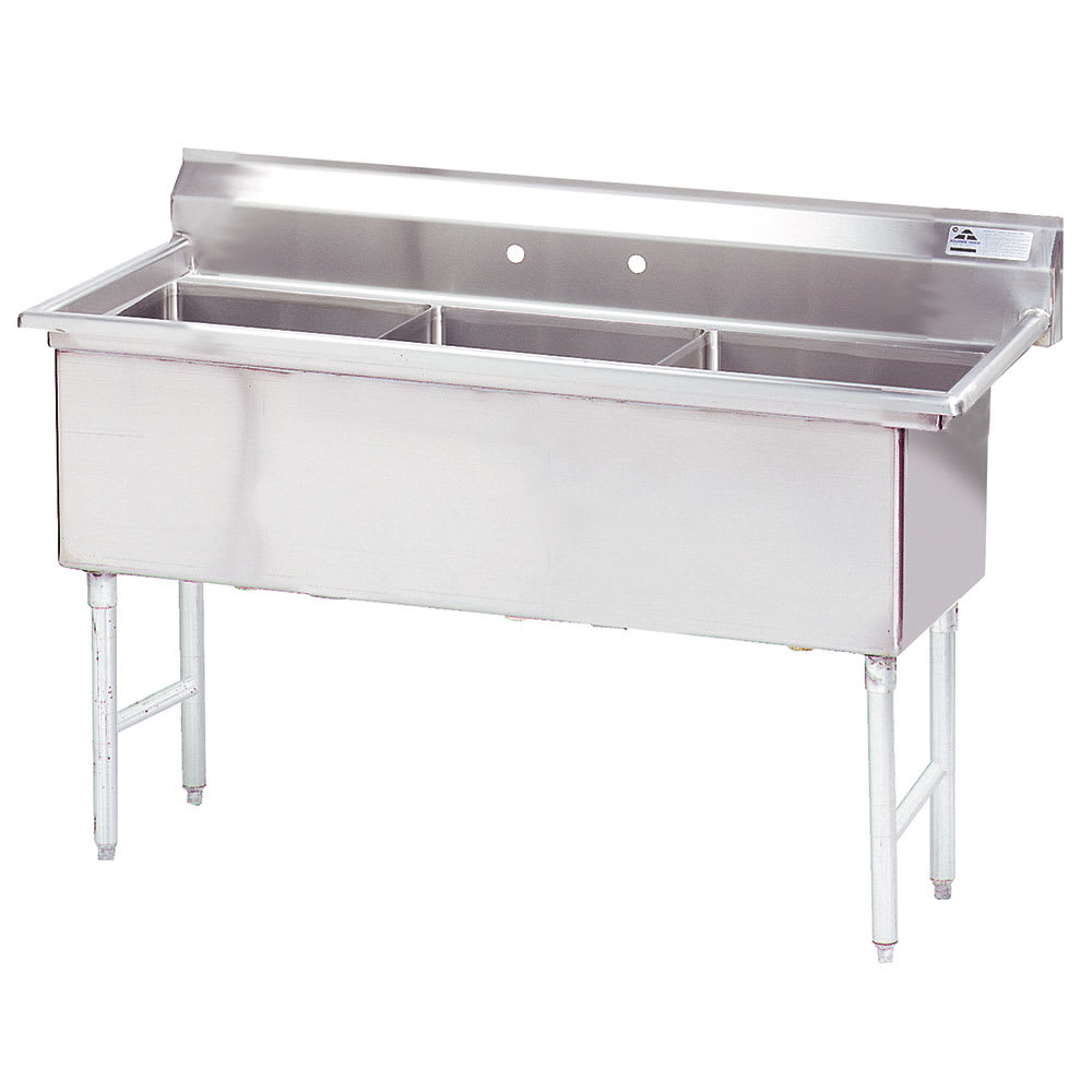 009-FS31824 59" 3 Compartment Sink w/ 18"L x 24"W Bowl, 14" Deep