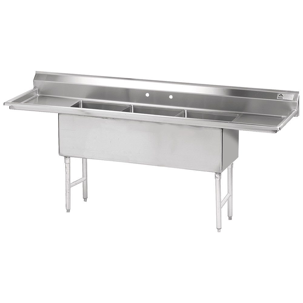 009-FS3182424RL 102" 3 Compartment Sink w/ 18"L x 24"W Bowl, 14" Deep