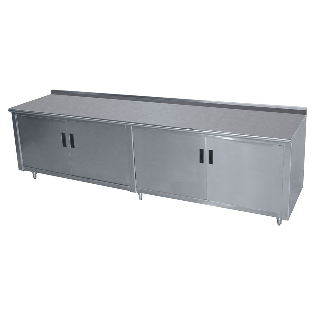 Advance Tabco HF-SS-309 108" Enclosed Work Table w/ Swing Doors & 1 1/2" Backsplash, 30"D