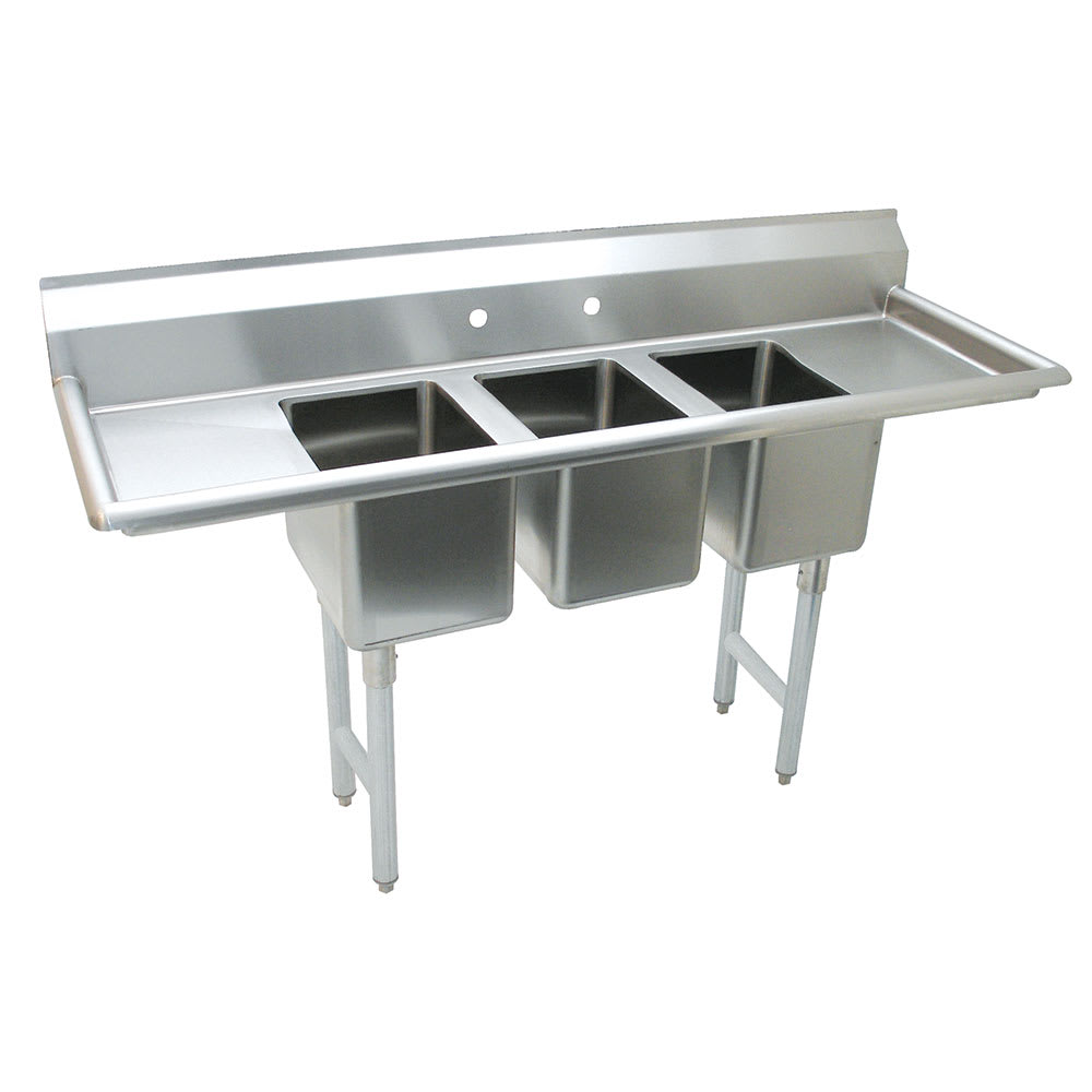 009-K7CS21X 58" 3 Compartment Sink w/ 10"L x 14"W Bowl, 10" Deep
