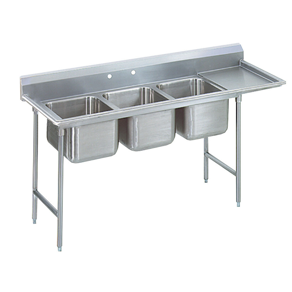 009-T935418RX 77" 3 Compartment Sink w/ 16"L x 20"W Bowl, 12" Deep