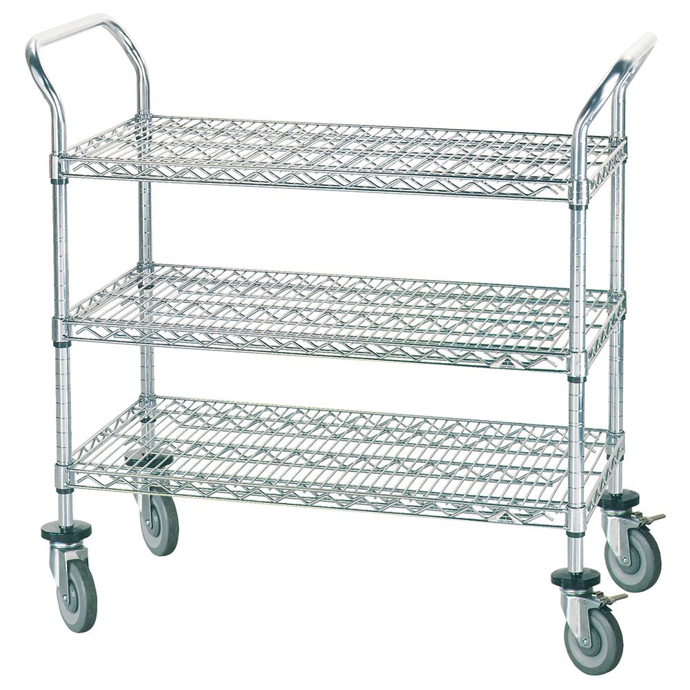 009-WUC2436P 3 Level Chrome Plated Utility Cart w/ 800 lb Capacity, Flat Ledges