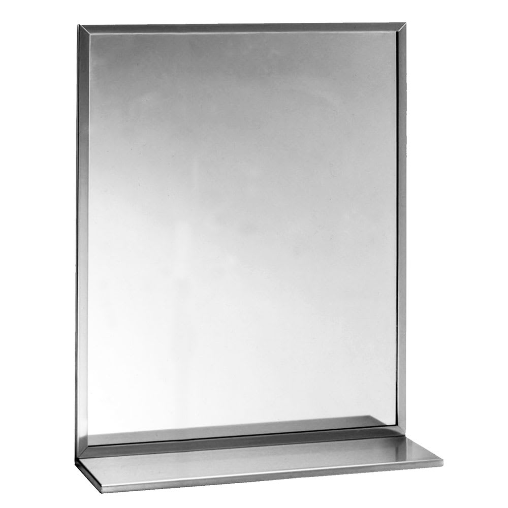 Bobrick B1661824 B-165 Series Channel-Frame Mirror with Stainless Steel Shelf, 18" X 24"