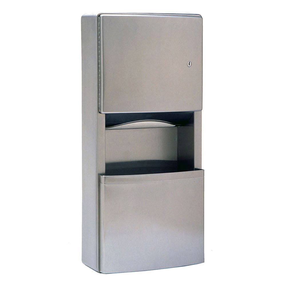 016-B3699 2 gallon Mount Bathroom Trash Can w/ Paper Towel Dispenser, Stainless