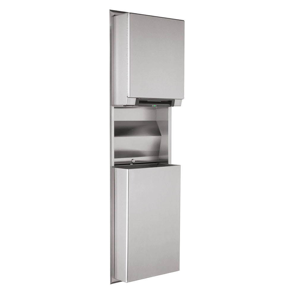 016-B39747 18 gallon Recessed Bathroom Trash Can w/ Paper Towel Dispenser, Stainless