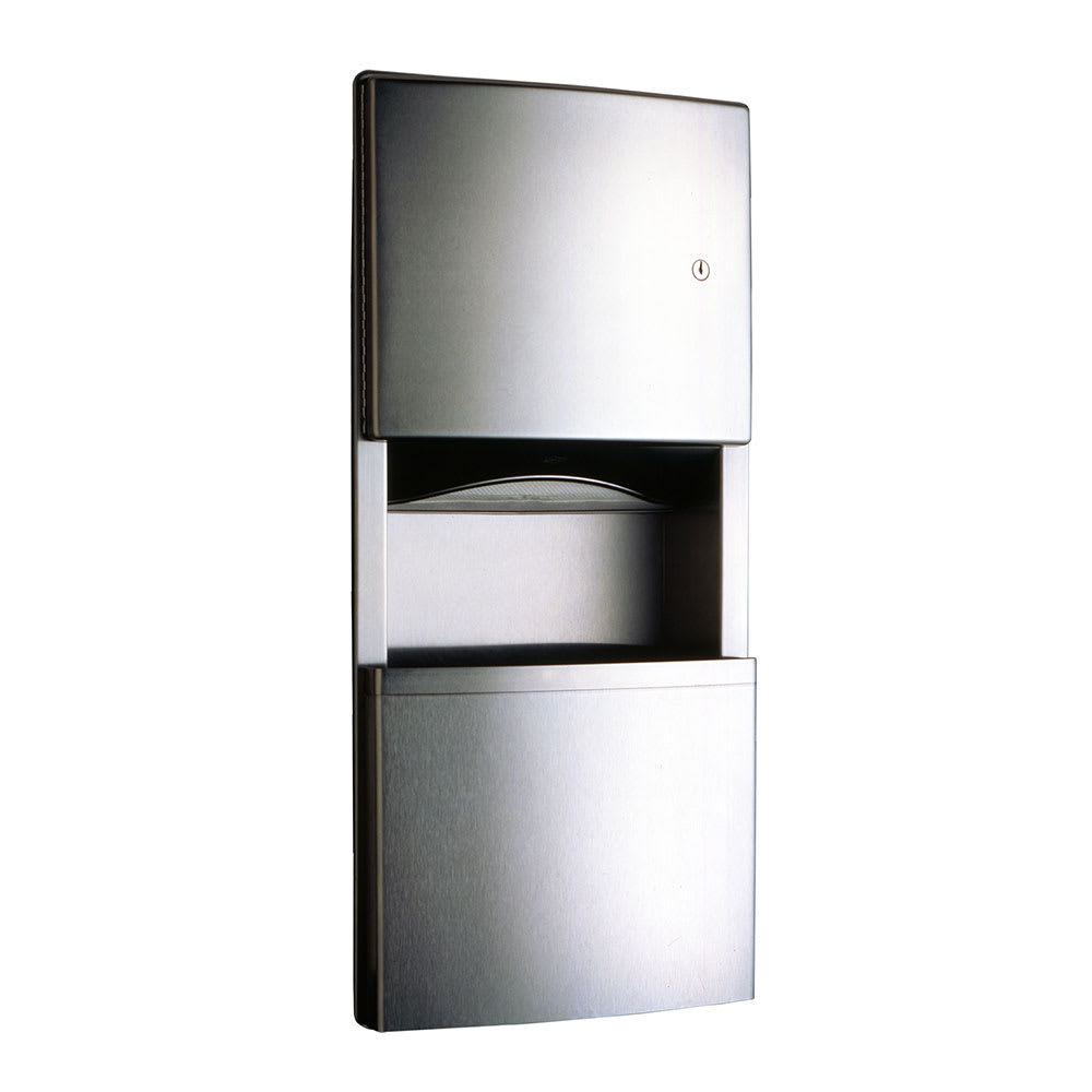 016-B4369 3 gallon Recessed Bathroom Trash Can w/ Paper Towel Dispenser, Stainless