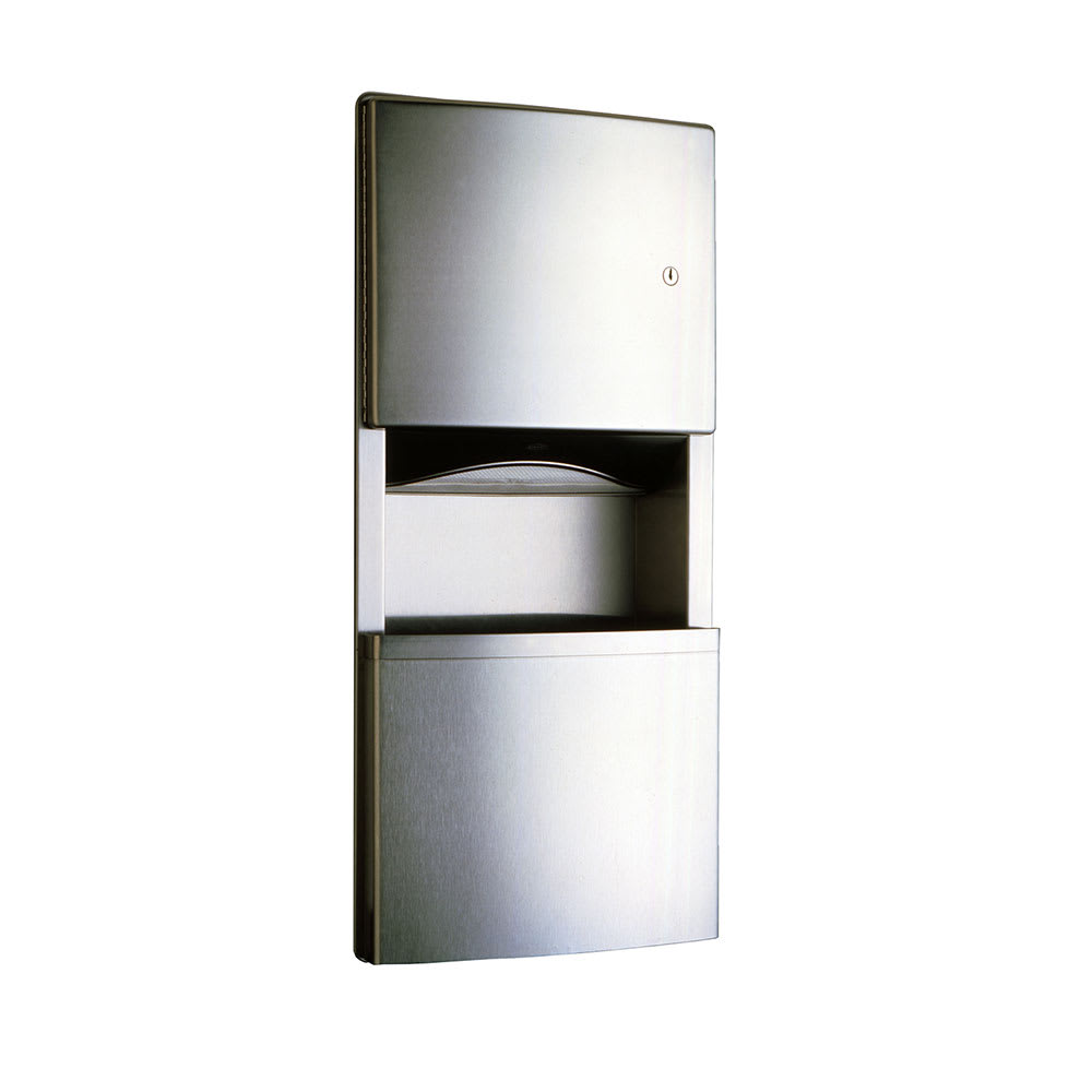 016-B43699 3 gallon Recessed Bathroom Trash Can w/ Paper Towel Dispenser, Stainless