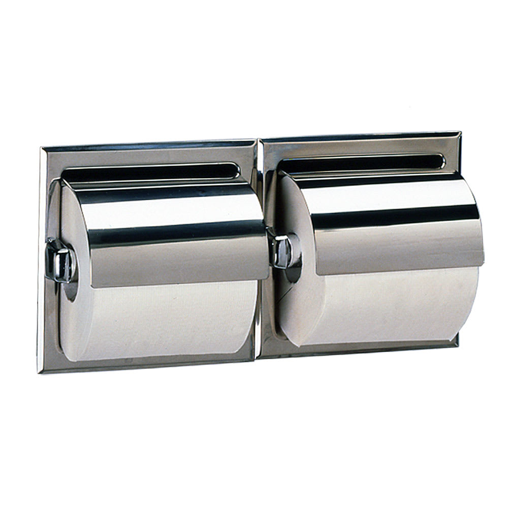 016-B6997 Recessed Toilet Tissue Dispenser w/ Hoods, Holds 2 Rolls, Satin