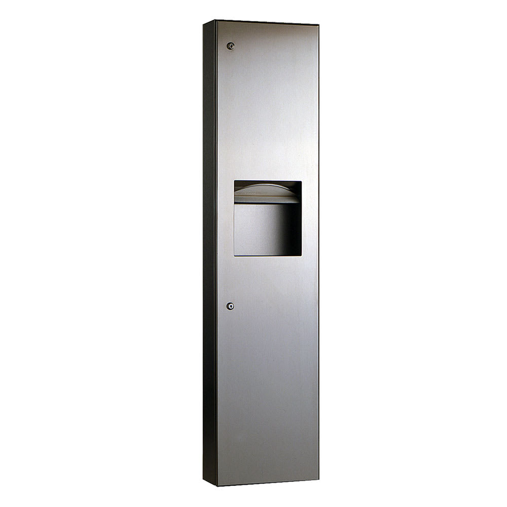 016-B380349 6 3/10 gallon Recessed Bathroom Trash Can w/ Paper Towel Dispenser, Stainless
