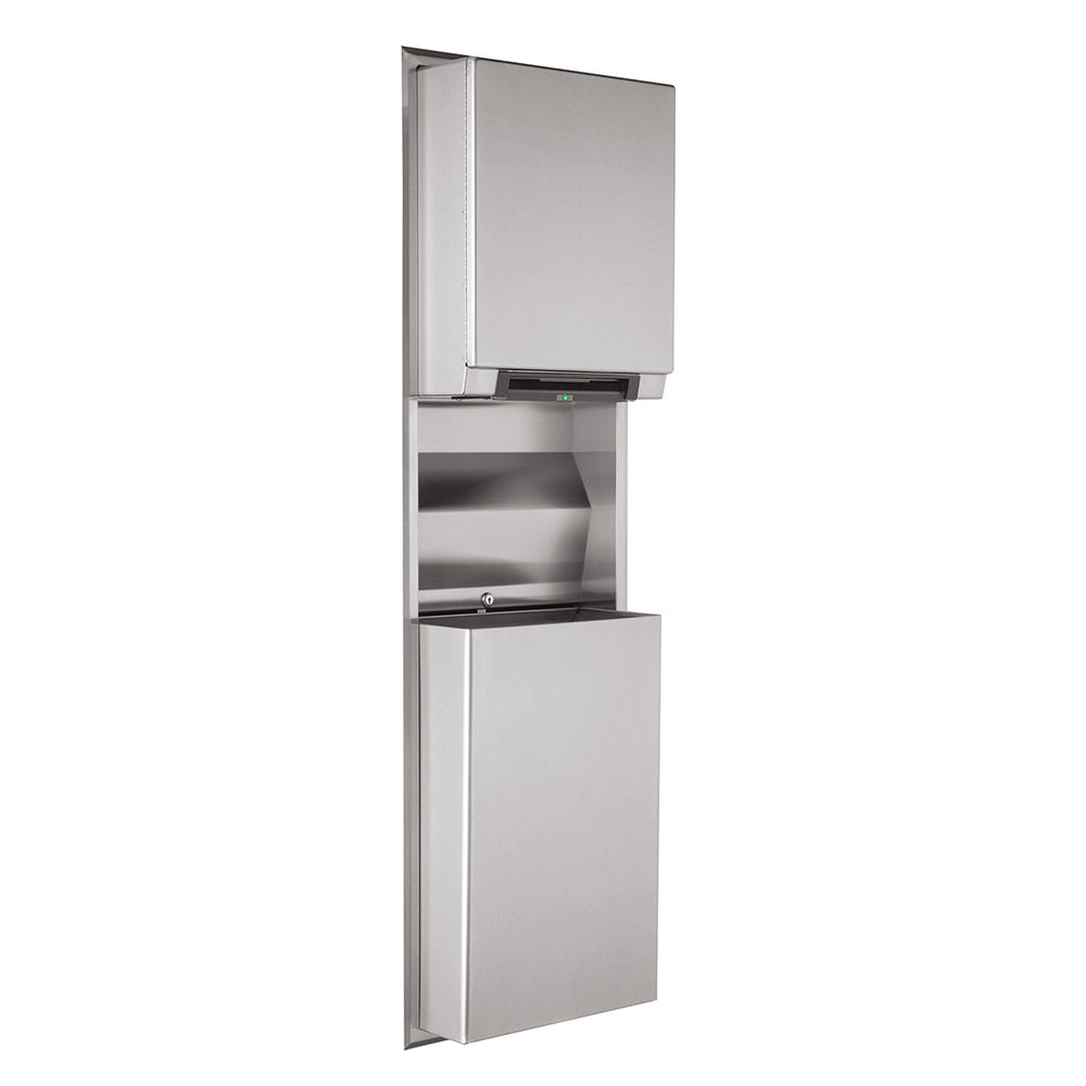 016-B3979 12 gallon Recessed Bathroom Trash Can w/ Paper Towel Dispenser, Stainless