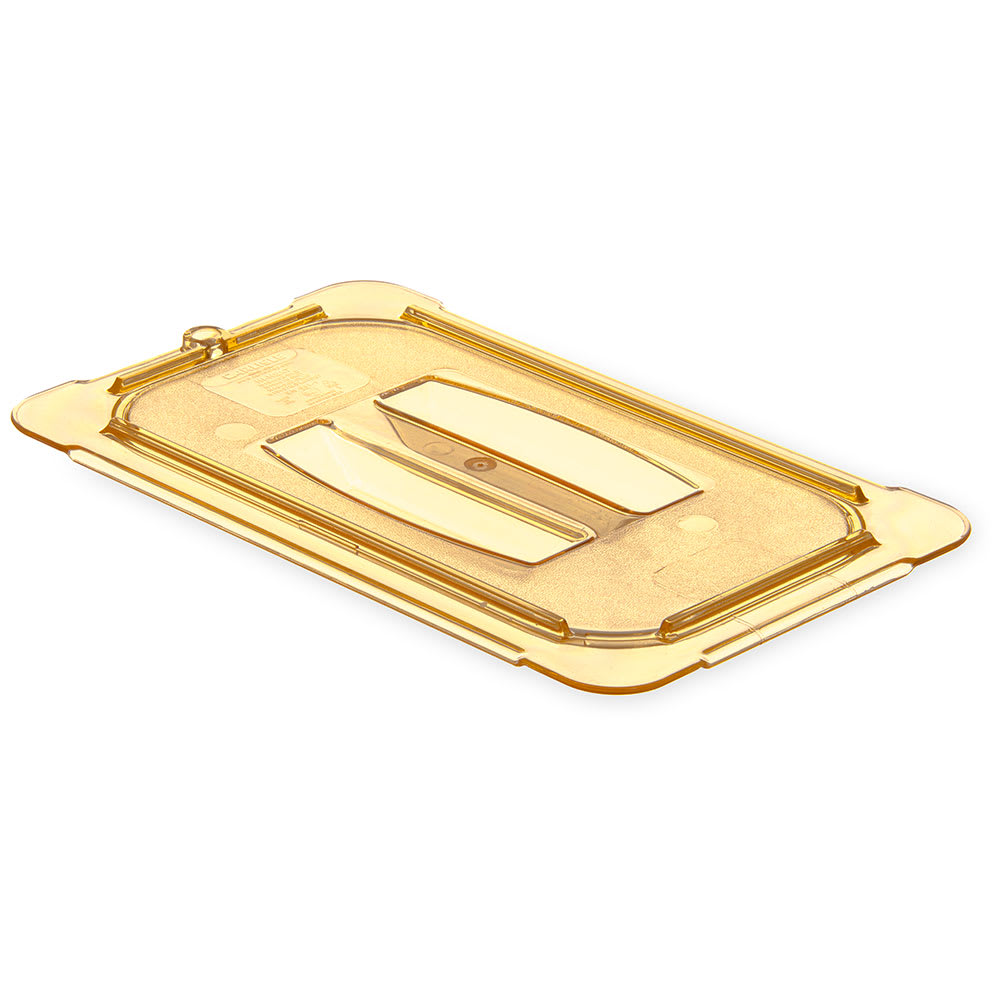 028-10490U13 Universal 1/4 Size High Heat Food Pan Solid Lid - Amber