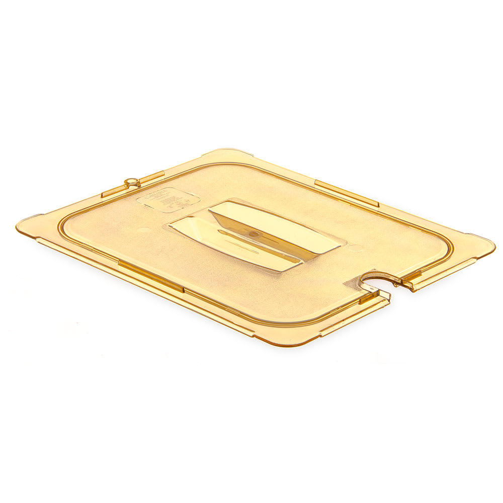 028-10431U13 Universal Half Size High Heat Food Pan Notched Lid - Amber