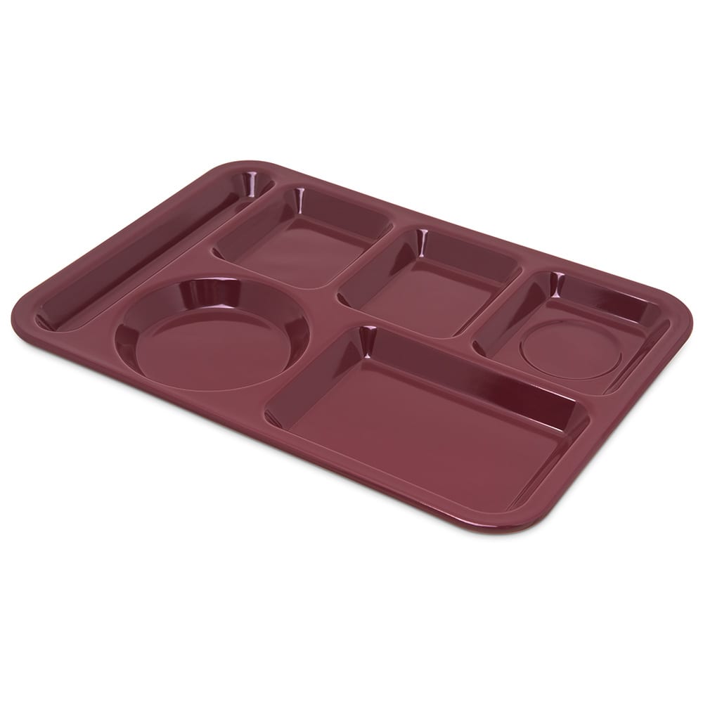 028-4398085 Melamine Rectangular Tray w/ (6) Compartments, 14" x 10", Dark Cranberry