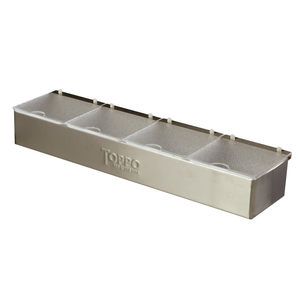 028-38704CNS Condiment Dispenser Caddy - (4)Quart Compartments, Countertop, Acrylic/Stainless