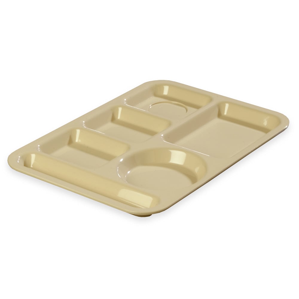028-61425 Plastic Rectangular Tray w/ (6) Compartments, 13 7/8" x 9 7/8", Tan
