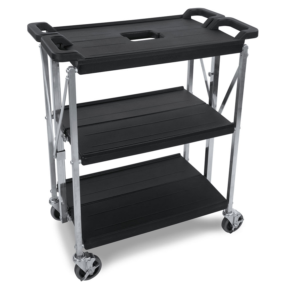 028-SBC1521BK 3 Level Polymer Utility Cart w/ 350 lb Capacity, Flat Ledges