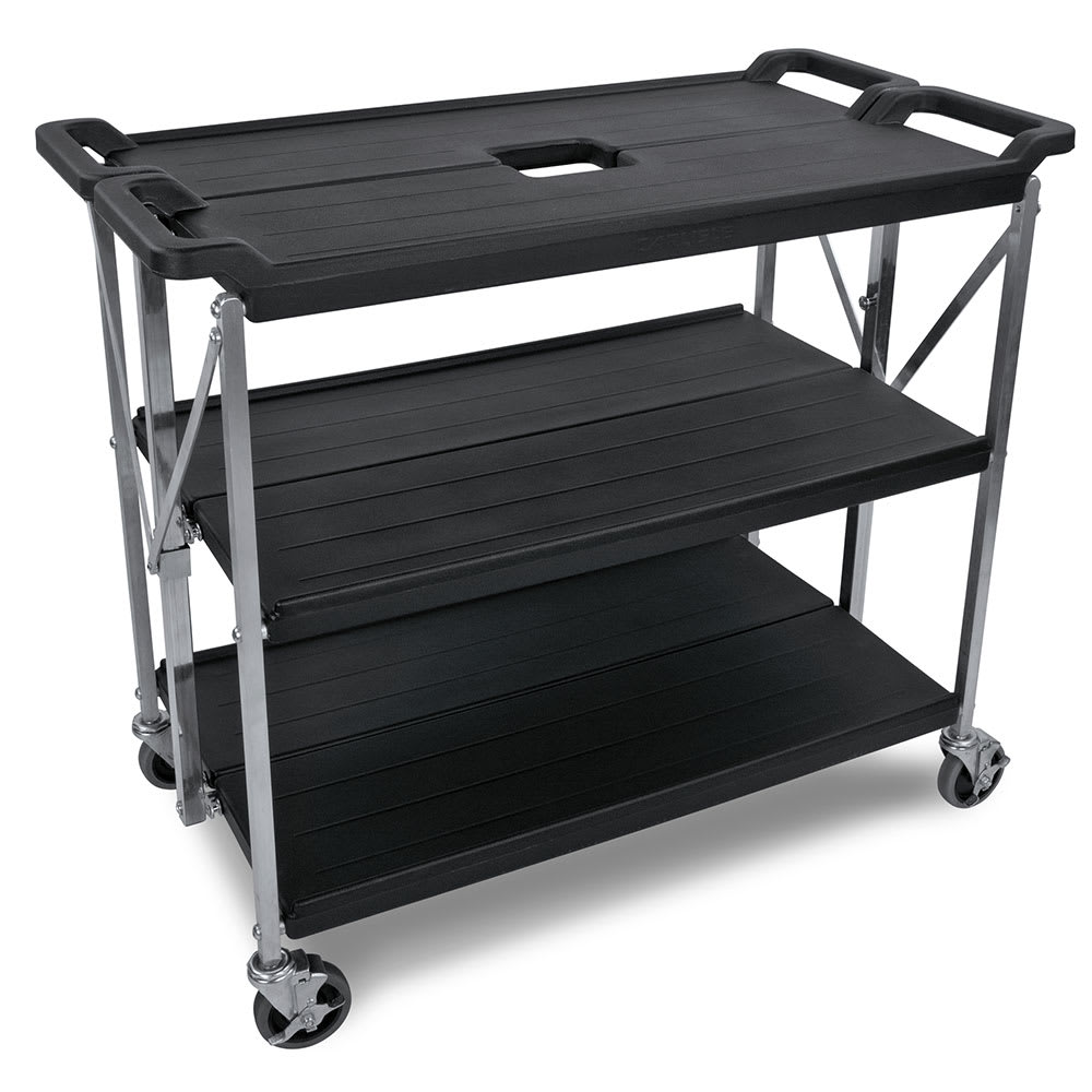 028-SBC2031BK 3 Level Polymer Utility Cart w/ 350 lb Capacity, Flat Ledges