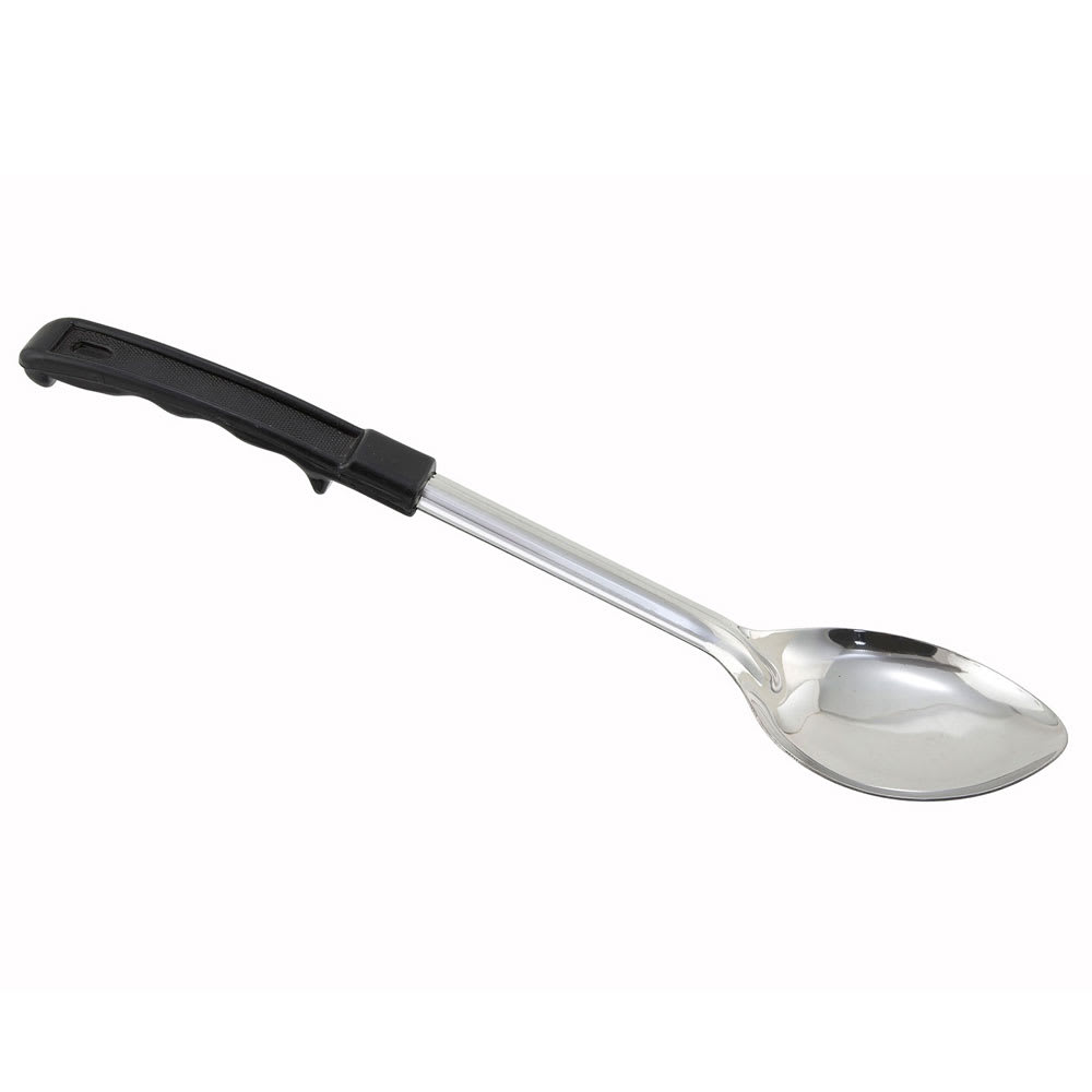 Winco BHOP-11 11" Solid Basting Spoon w/ Stop Hook & Black Plastic Handle, Stainless